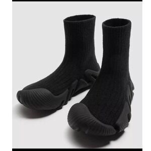 Zara Black Knit High Top Sock Slip-On Men's Athletic Sneakers Rubber Sole